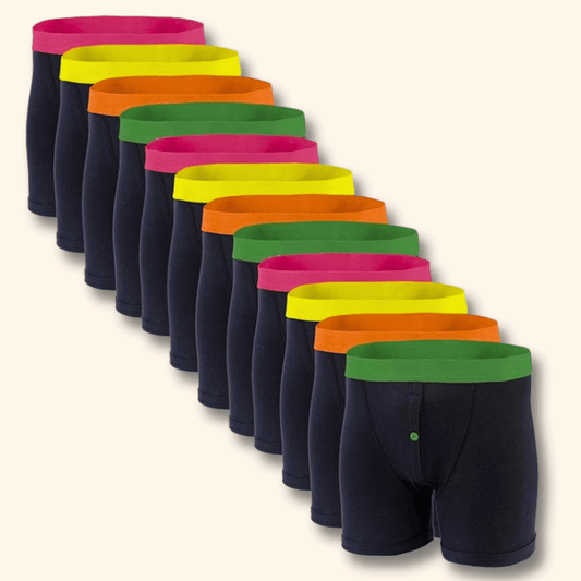 12 Pack Classic Menswear Black Cotton Blend Boxer Shorts Breathable Activewear Comfortable Stretch Colourful Waistband Durable Lightweight Button Fly Underwear MB08 by Sock Stack S / BLACK Boxer Shorts