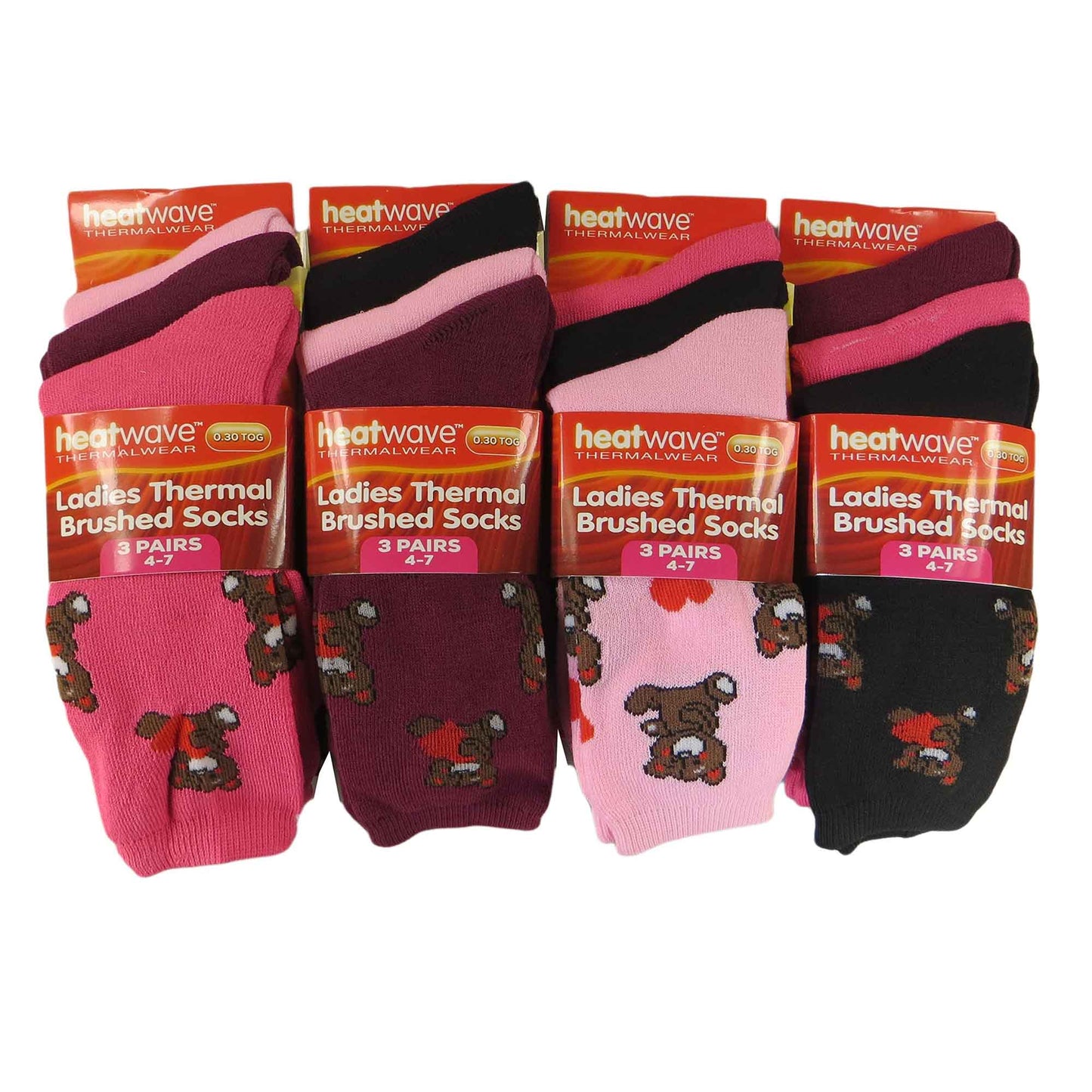 12 Pack Womens Thermal Winter Socks Extra Warm for Cold Weather High Insulation with 2.3 Tog Rating Perfect for Work Boots and Outdoor Activities by Heatwave Thermalwear BEARS / 4-7 Socks