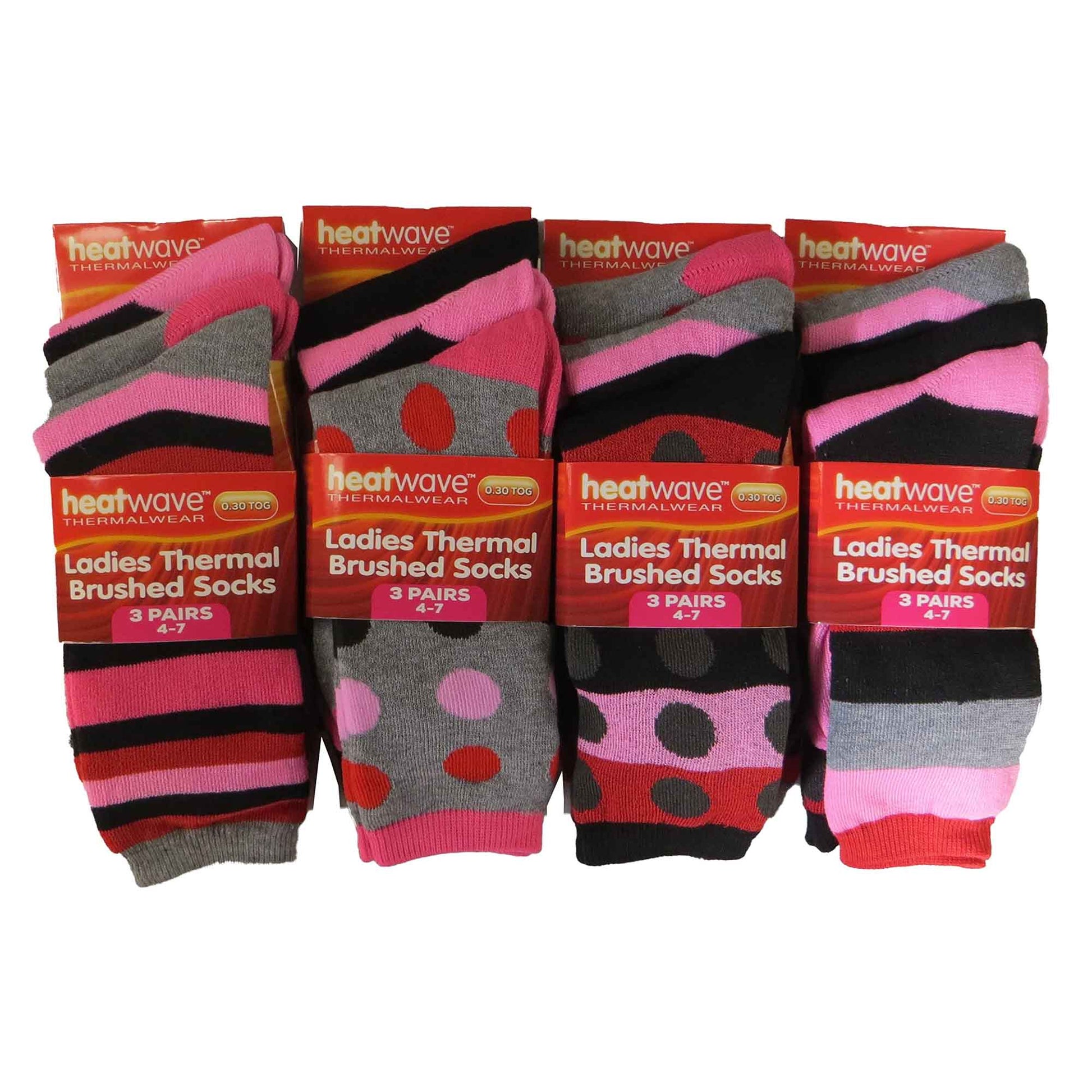 12 Pack Womens Thermal Winter Socks Extra Warm for Cold Weather High Insulation with 2.3 Tog Rating Perfect for Work Boots and Outdoor Activities by Heatwave Thermalwear DOTS / 4-7 Socks