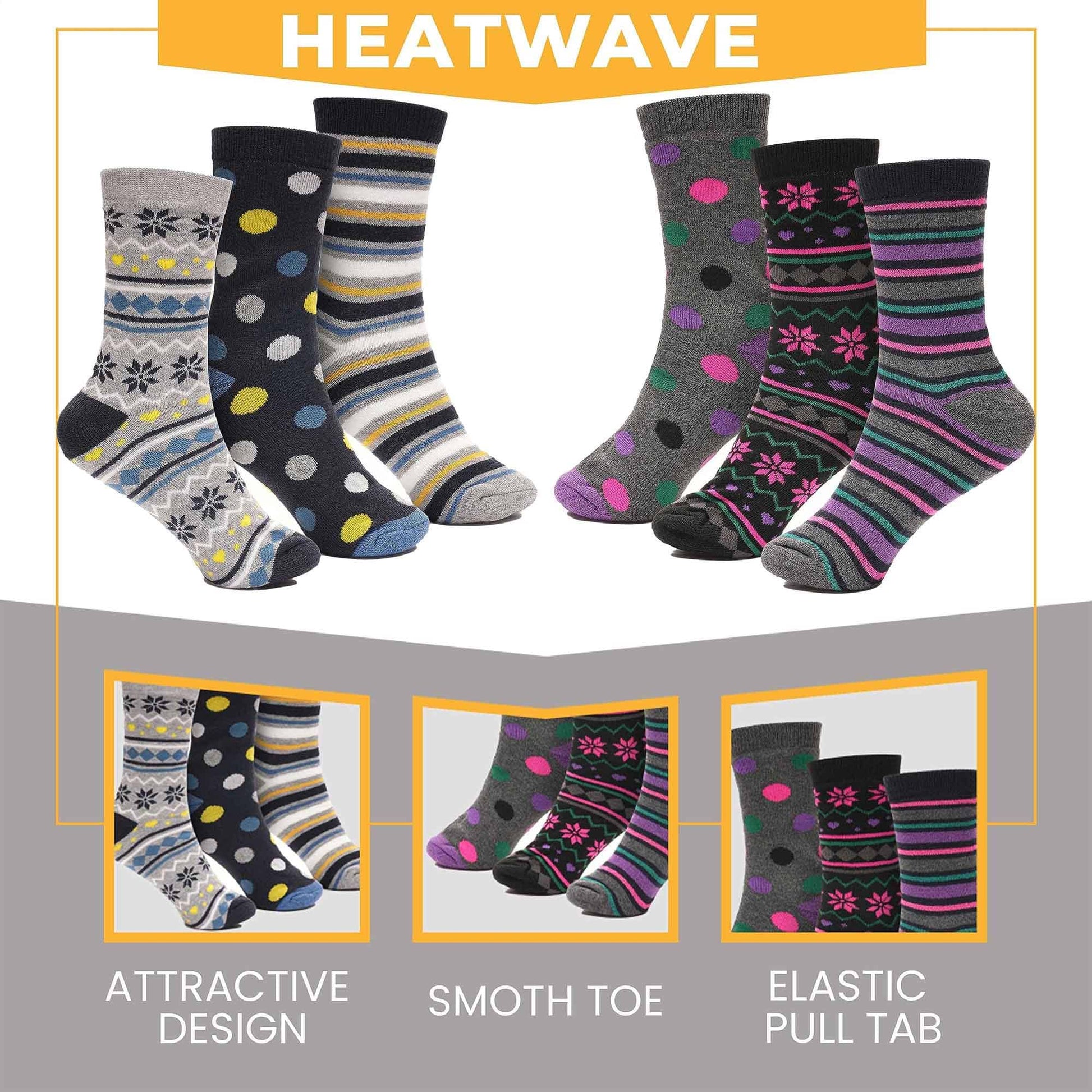 12 Pack Womens Thermal Winter Socks Extra Warm for Cold Weather High Insulation with 2.3 Tog Rating Perfect for Work Boots and Outdoor Activities by Heatwave Thermalwear Socks