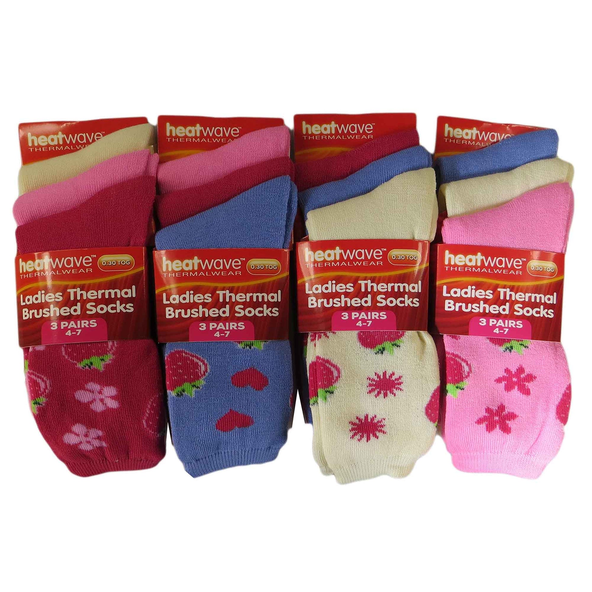 12 Pack Womens Thermal Winter Socks Extra Warm for Cold Weather High Insulation with 2.3 Tog Rating Perfect for Work Boots and Outdoor Activities by Heatwave Thermalwear STRAWBERRY / 4-7 Socks