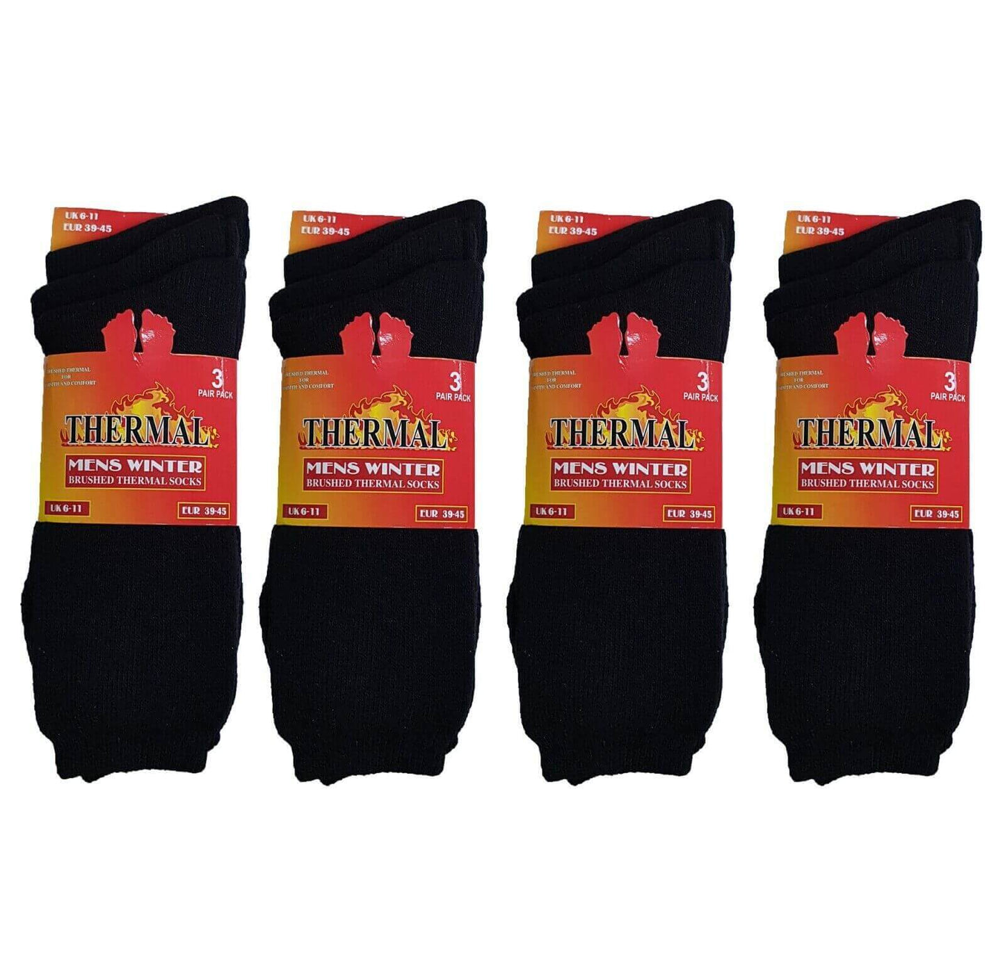 12 Pairs Men's Thermal Work Boot Socks Thick Warm Cushioned Reinforced Durable for Construction and Hiking Cold Weather by Sock Stack BLACK / 6-11 Socks