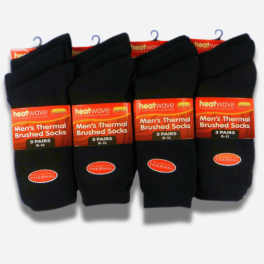 12 Pairs Mens Black Thermal Socks Warm Work Boot Socks Superior Insulation Cold Weather Double Brushed Advanced Knitting Technology Extra Warmth by Heatwave Thermalwear BLACK Socks