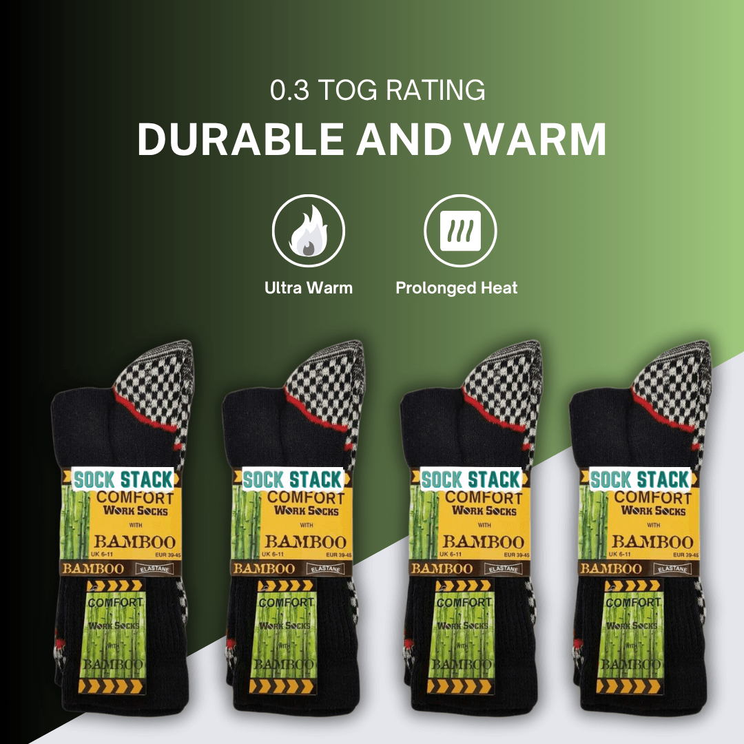 12 Pairs Mens Heavy Duty Bamboo Work Socks Moisture Wicking Cushioned Reinforced Heel Toe for Construction and Outdoor Work UK Sizes 6-11 Sock Stack Socks