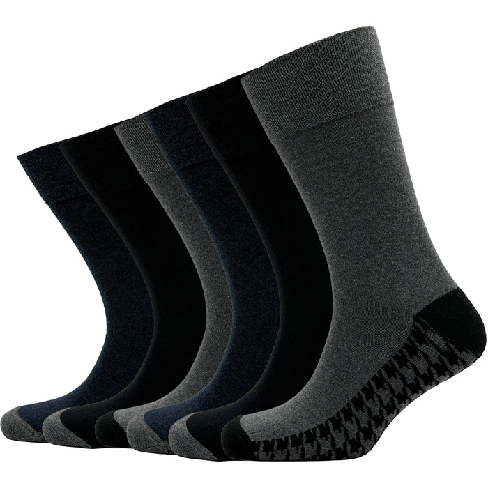 Sock Stack メンズ用糖尿病対応 ノンエラスティック ゆったりグリップソックス 千鳥格子 6足組 サイズ6~11 コットン製 快適な履き口 通気性 毎日使いに最適