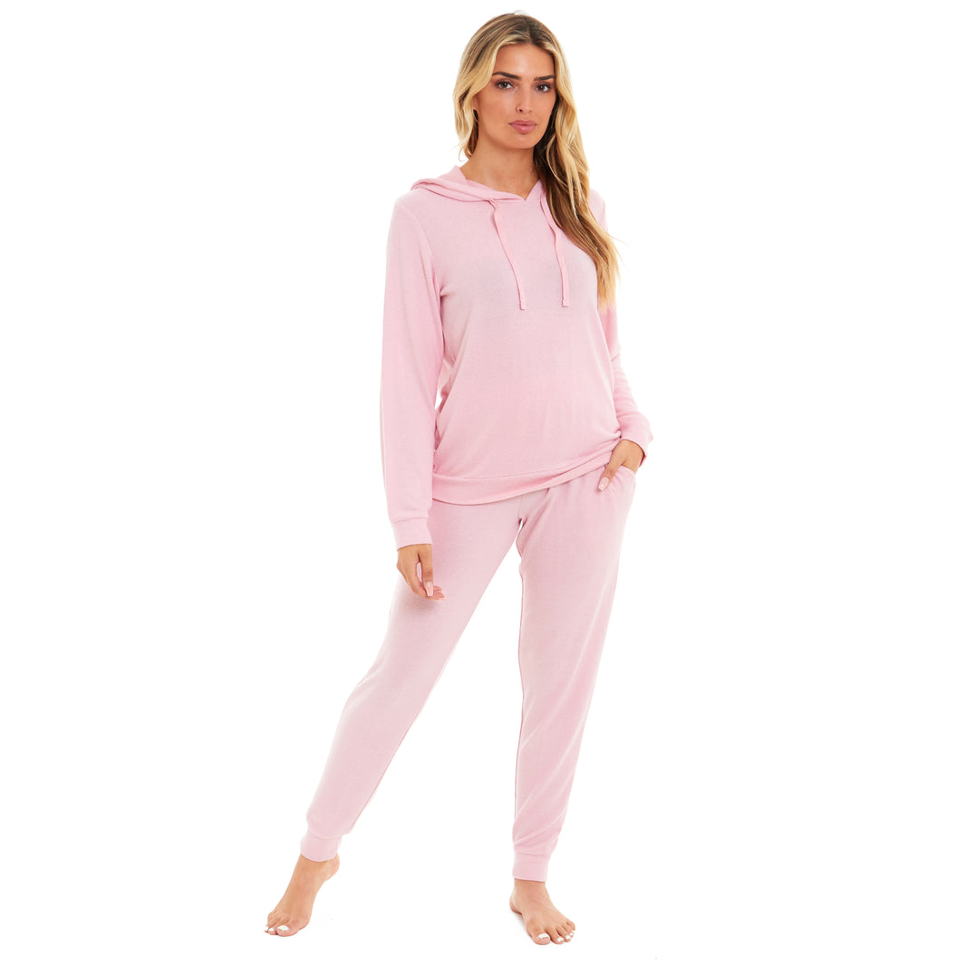 Ensemble pyjama à capuche Daisy Dreamer pour femmes, rose et gris, sweat à capuche à manches longues et pantalon, luxueux