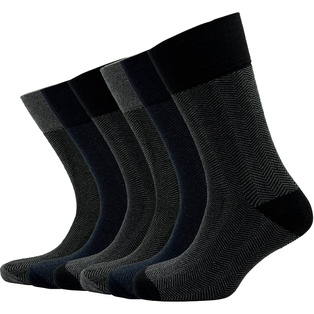 Sock Stack diabetikersokker for menn uten strikk med løs passform, chevronmønster, 6 par, størrelse 6–11, bomull, komfortmansjett, pustende, til hverdagsbruk