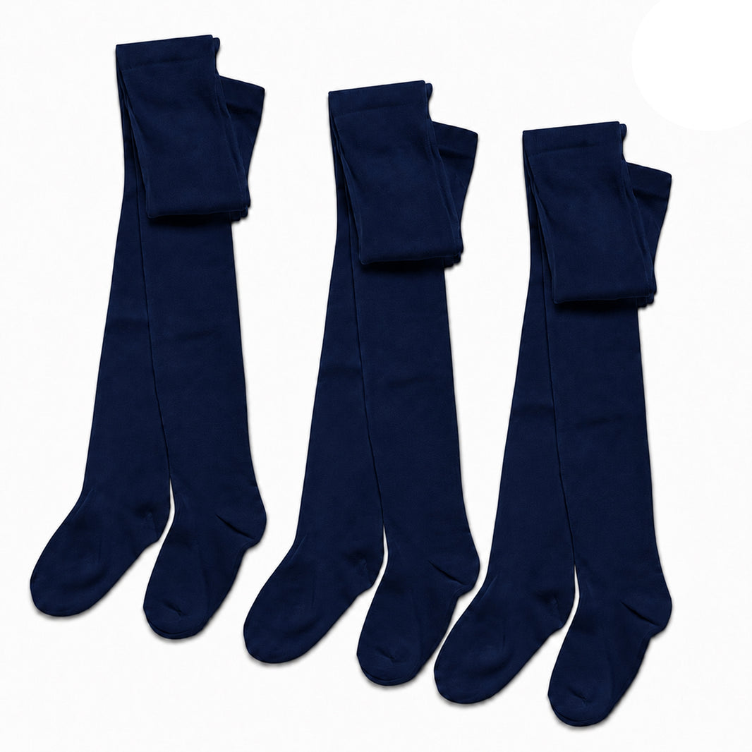 Sock Stack girls cotton lycra tights, 3 pairs in a multipack with reinforced heels and toes, ideal for back-to-school uniform.