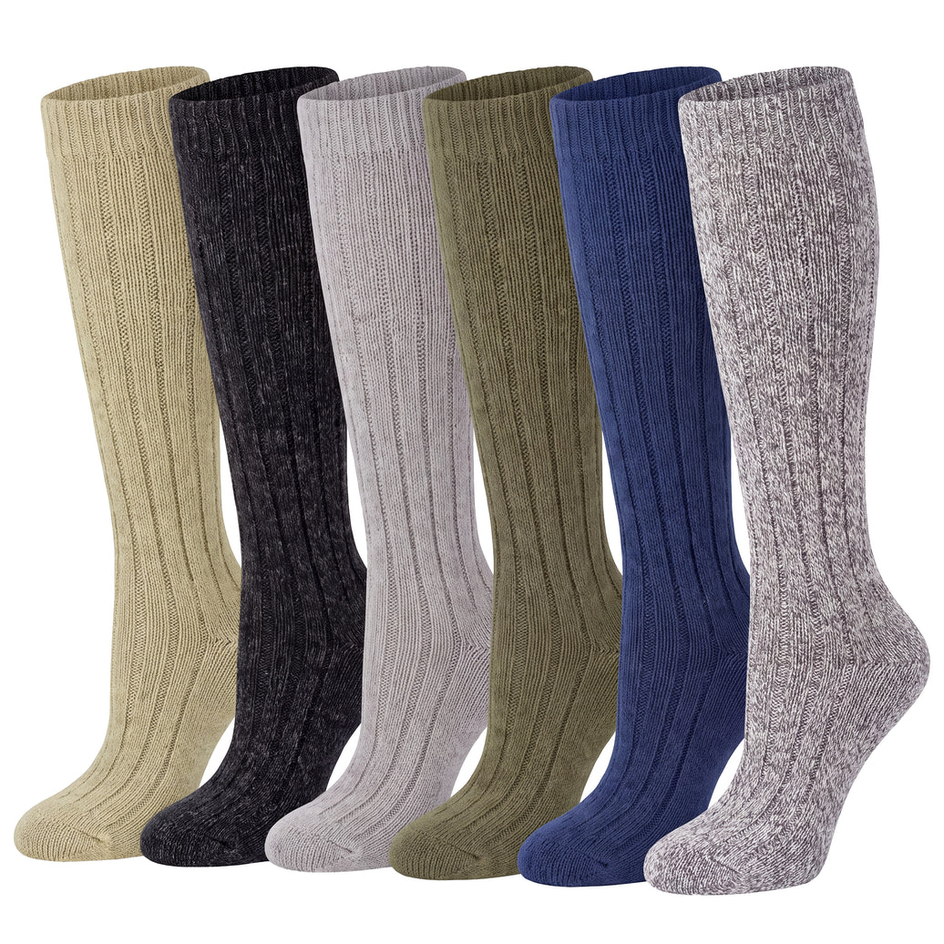 Sock Stack men's ultra chunky long wool thermal socks, six assorted pairs shown together