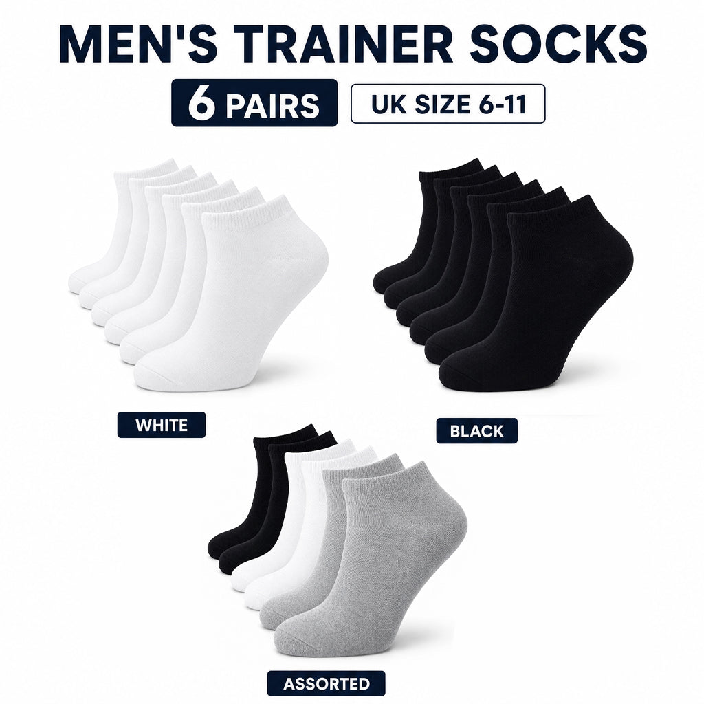 Sock Stack herresneakersokker 6 par lette bomullsblandede ankelsokker med buenstøtte