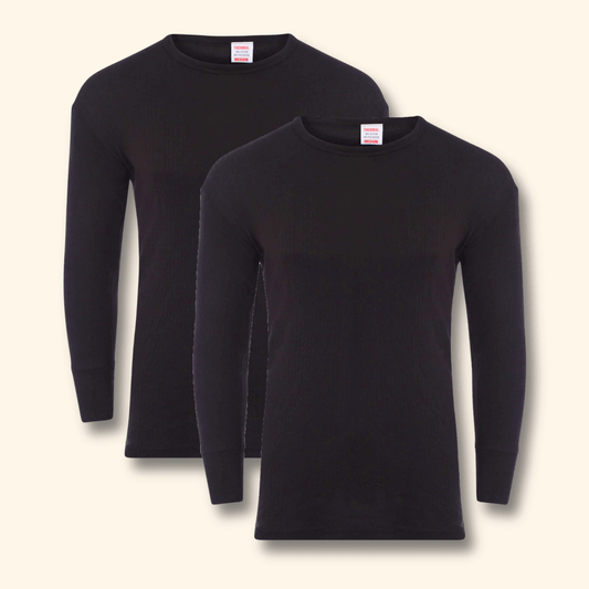 2 Pack Men's Thermal Underwear Long Sleeve Tops Warm Durable Baselayer Insulated Brushed Yarn for Running Hiking Cold Weather Sportswear Durable Winter Clothing Small to XXL White Black Grey Navy by Heatwave Thermalwear BLACK / S Thermal Underwear