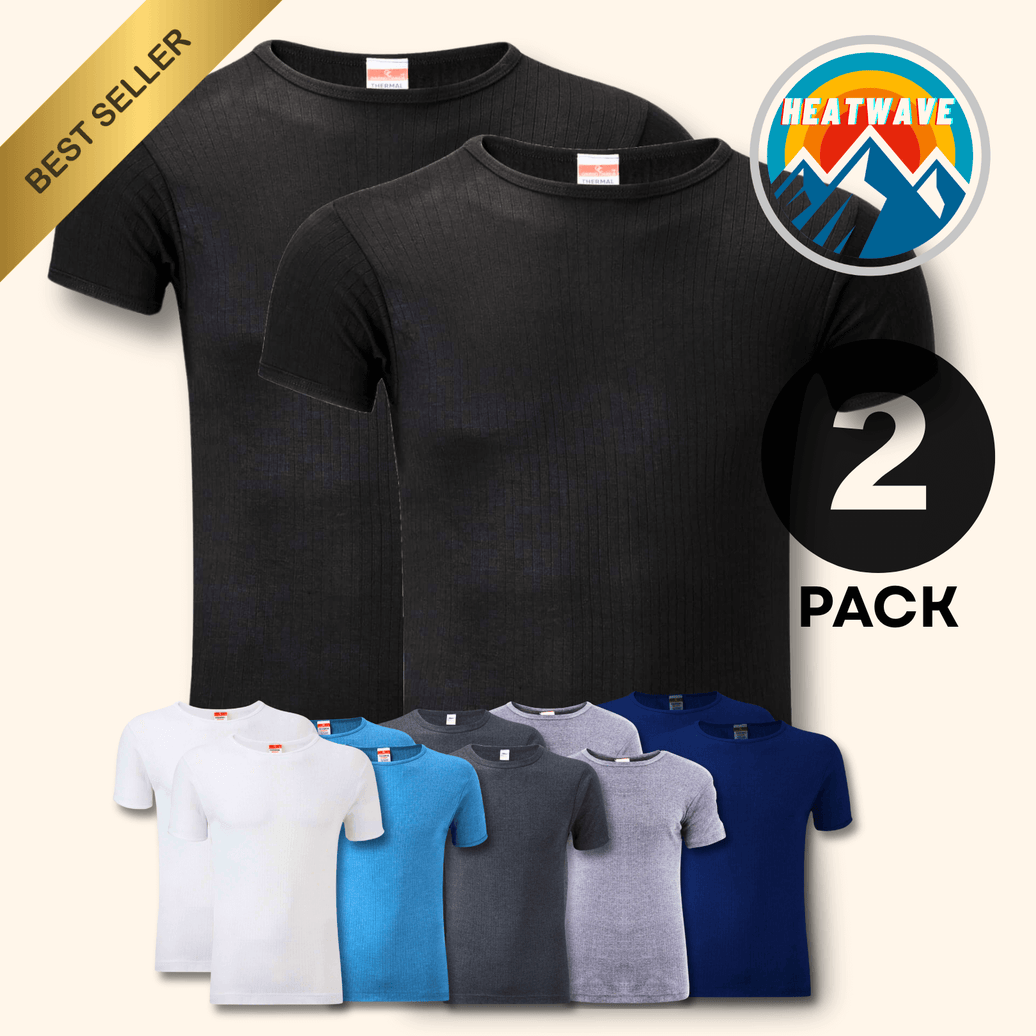 2 Pack Men's Thermal Underwear T Shirt Tops Warm Durable Baselayer Insulated Brushed Yarn for Running Hiking Outdoor Sports Workwear Small to XXL White Black Grey Navy by Heatwave Thermalwear Thermal Underwear