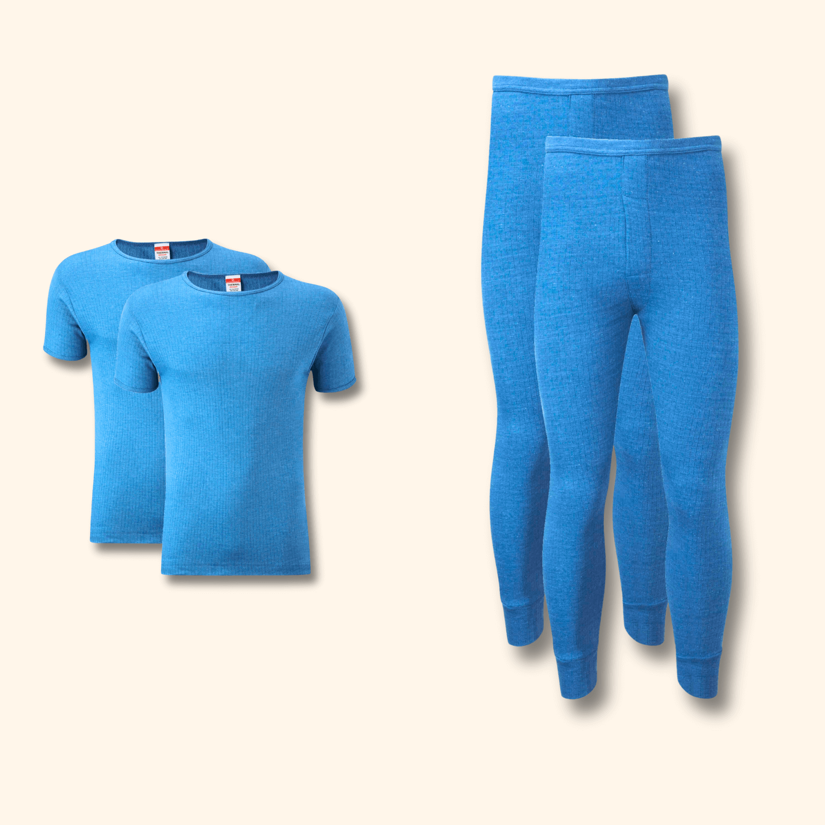 2 Pack Mens Thermal Underwear Set T Shirt Tops and Long John Bottoms Warm Baselayer Insulated Brushed Yarn for Winter Outdoor Sports in Small to XXL White Black Grey Navy by Heatwave Thermalwear BLUE / S Thermal Underwear