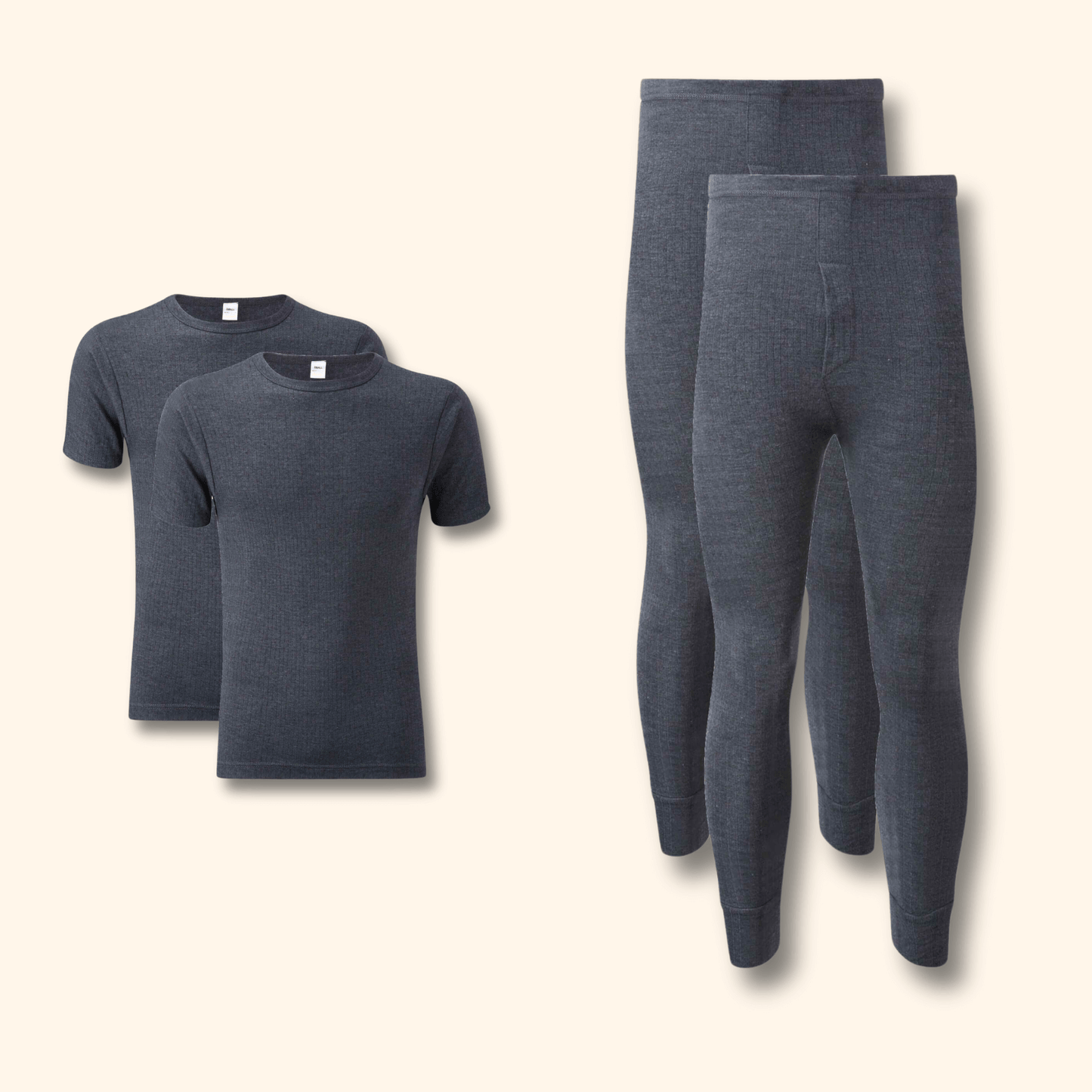 2 Pack Mens Thermal Underwear Set T Shirt Tops and Long John Bottoms Warm Baselayer Insulated Brushed Yarn for Winter Outdoor Sports in Small to XXL White Black Grey Navy by Heatwave Thermalwear CHARCOAL / S Thermal Underwear