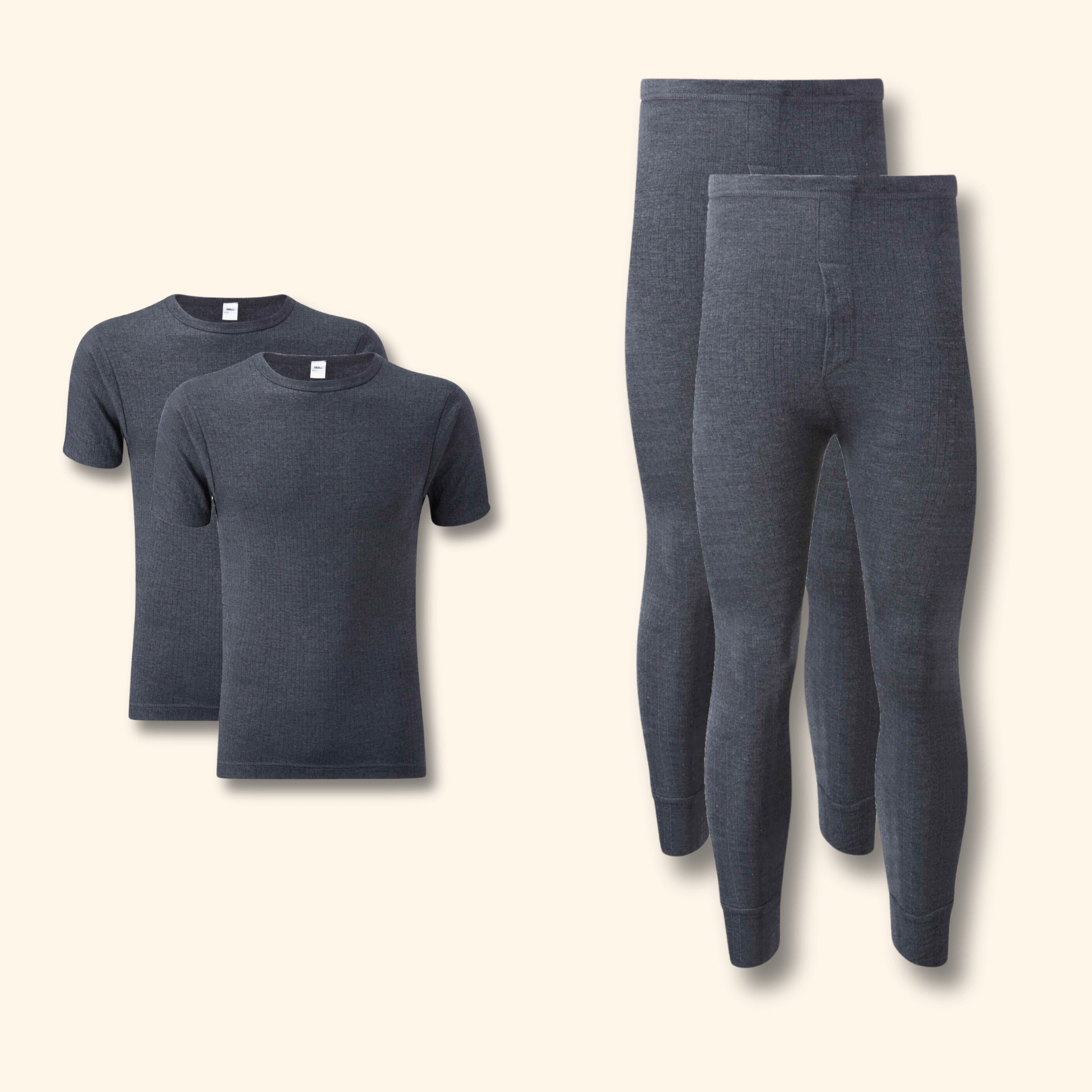 2 Pack Mens Thermal Underwear Set T Shirt Tops and Long John Bottoms Warm Baselayer Insulated Brushed Yarn for Winter Outdoor Sports in Small to XXL White Black Grey Navy by Heatwave Thermalwear CHARCOAL / S Thermal Underwear