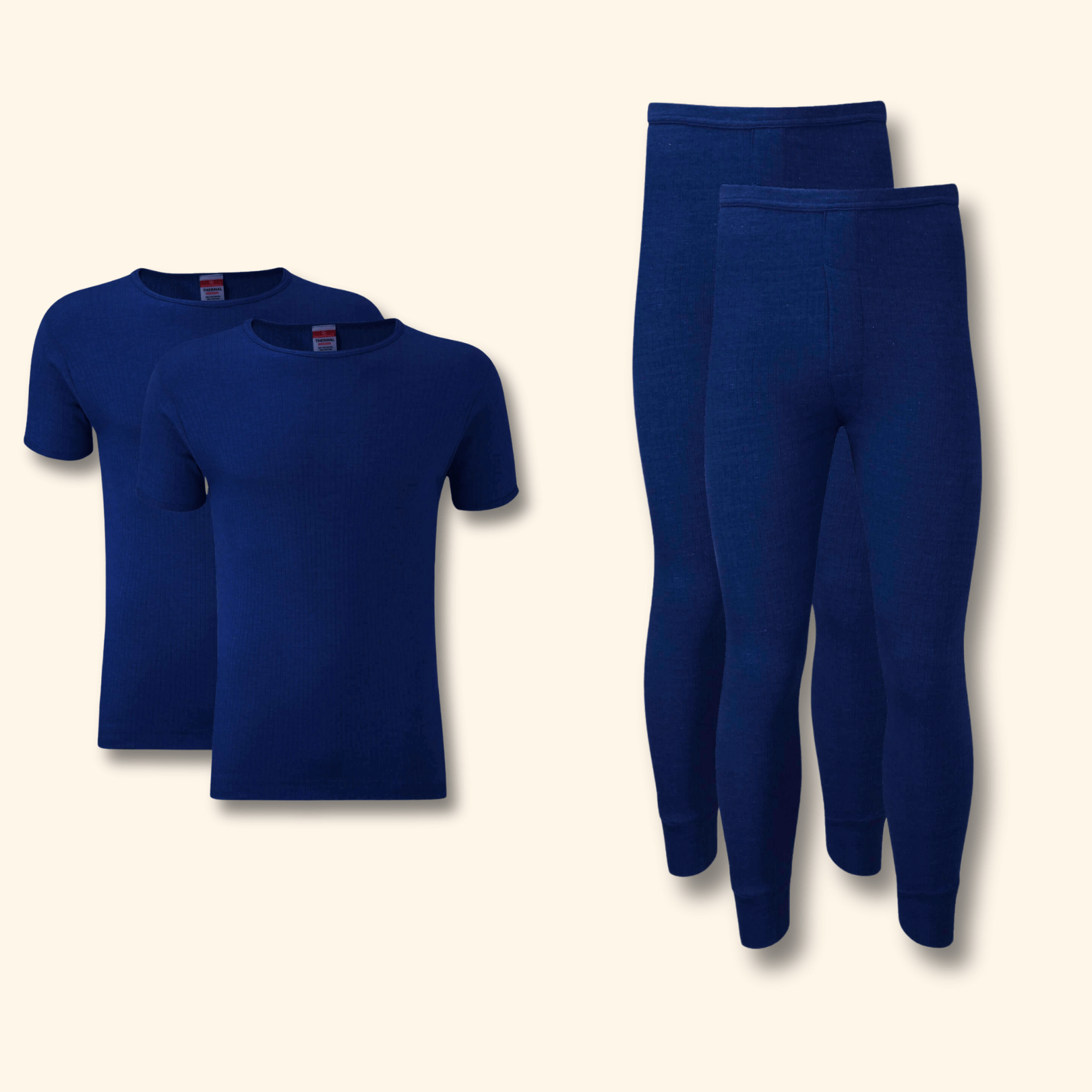 2 Pack Mens Thermal Underwear Set T Shirt Tops and Long John Bottoms Warm Baselayer Insulated Brushed Yarn for Winter Outdoor Sports in Small to XXL White Black Grey Navy by Heatwave Thermalwear NAVY / S Thermal Underwear