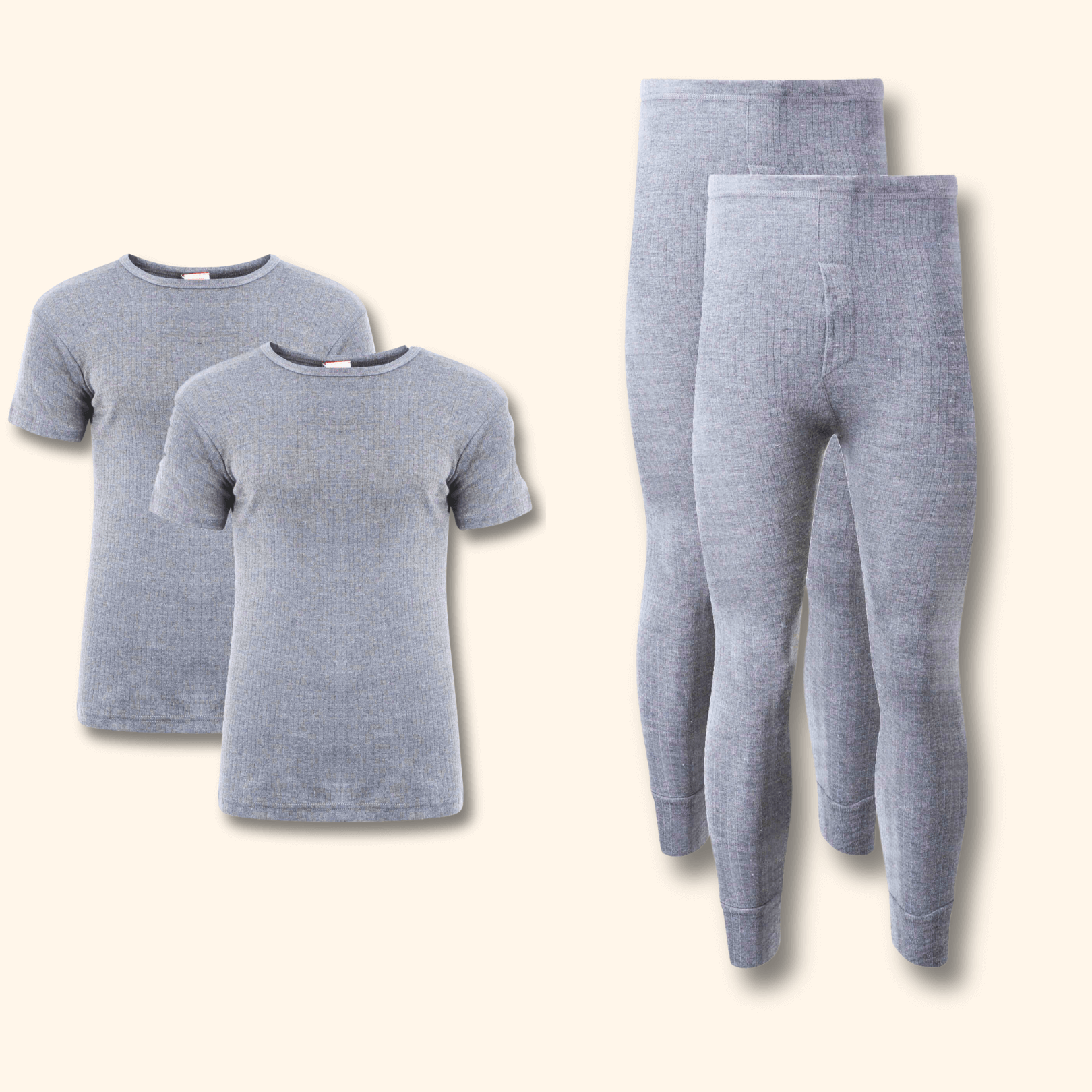 2 Pack Mens Thermal Underwear Set T Shirt Tops and Long John Bottoms Warm Baselayer Insulated Brushed Yarn for Winter Outdoor Sports in Small to XXL White Black Grey Navy by Heatwave Thermalwear Thermal Underwear