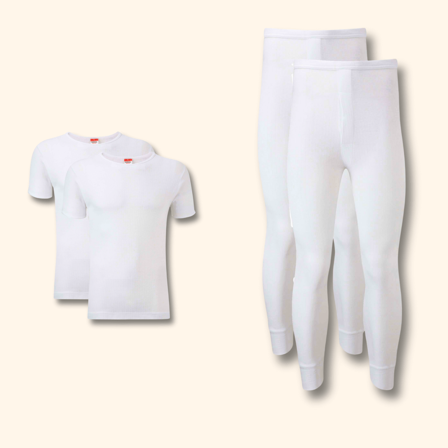 2 Pack Mens Thermal Underwear Set T Shirt Tops and Long John Bottoms Warm Baselayer Insulated Brushed Yarn for Winter Outdoor Sports in Small to XXL White Black Grey Navy by Heatwave Thermalwear WHITE / S Thermal Underwear