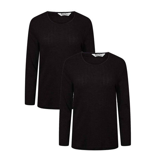 2-Pack Women's Thermal Long Sleeve Tops Base Layer Insulated Warm Underwear for Outdoor Sports Running Hiking Cold Weather Workwear by Heatwave Thermalwear BLACK / 10-12 Thermal Underwear