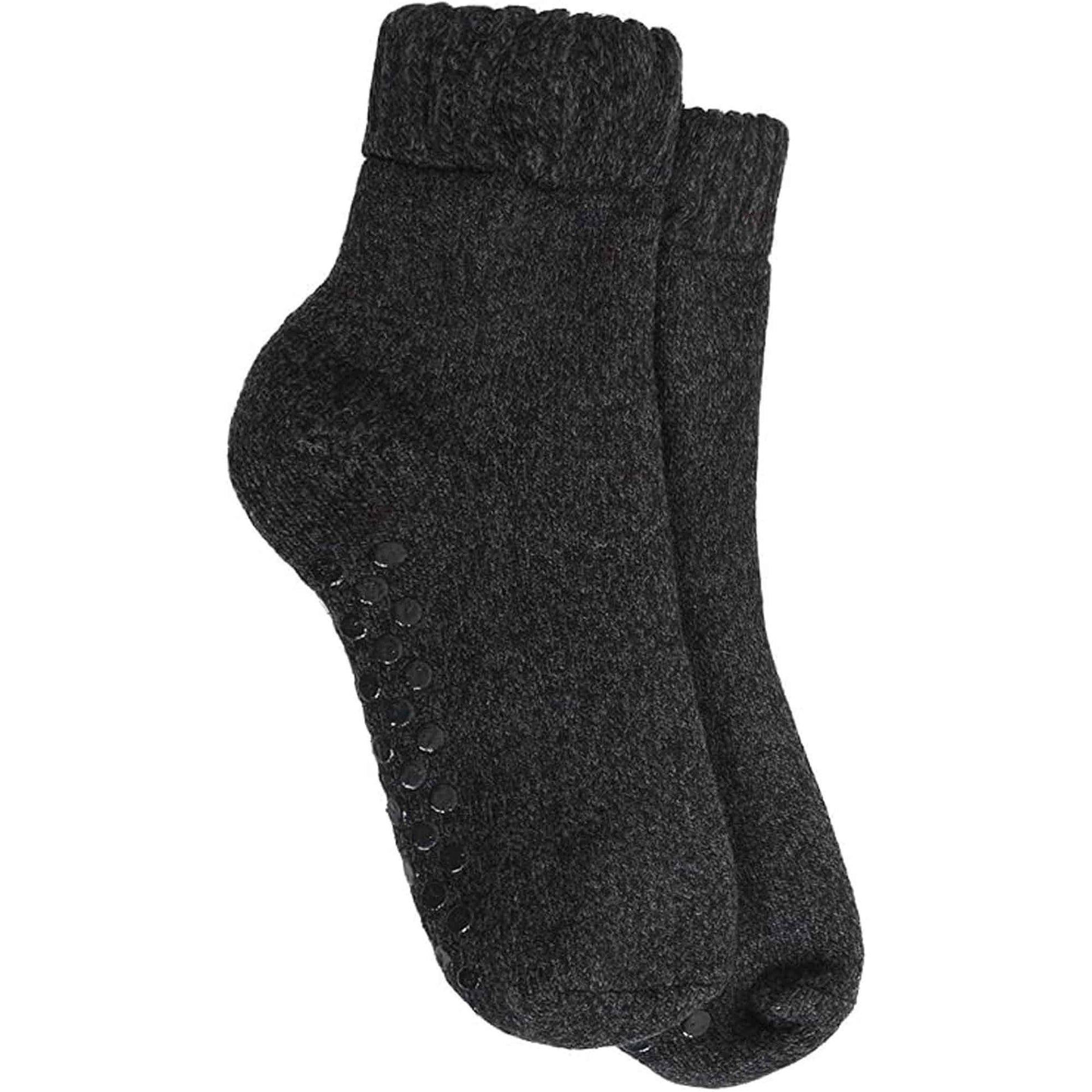 2 Pairs Men's Merino Wool Fleece Lined Slipper Socks Non-Slip Grips Cozy Winter Lounge Socks Tall Black Navy by Sock Stack BLACK/NAVY / 6-11 Socks