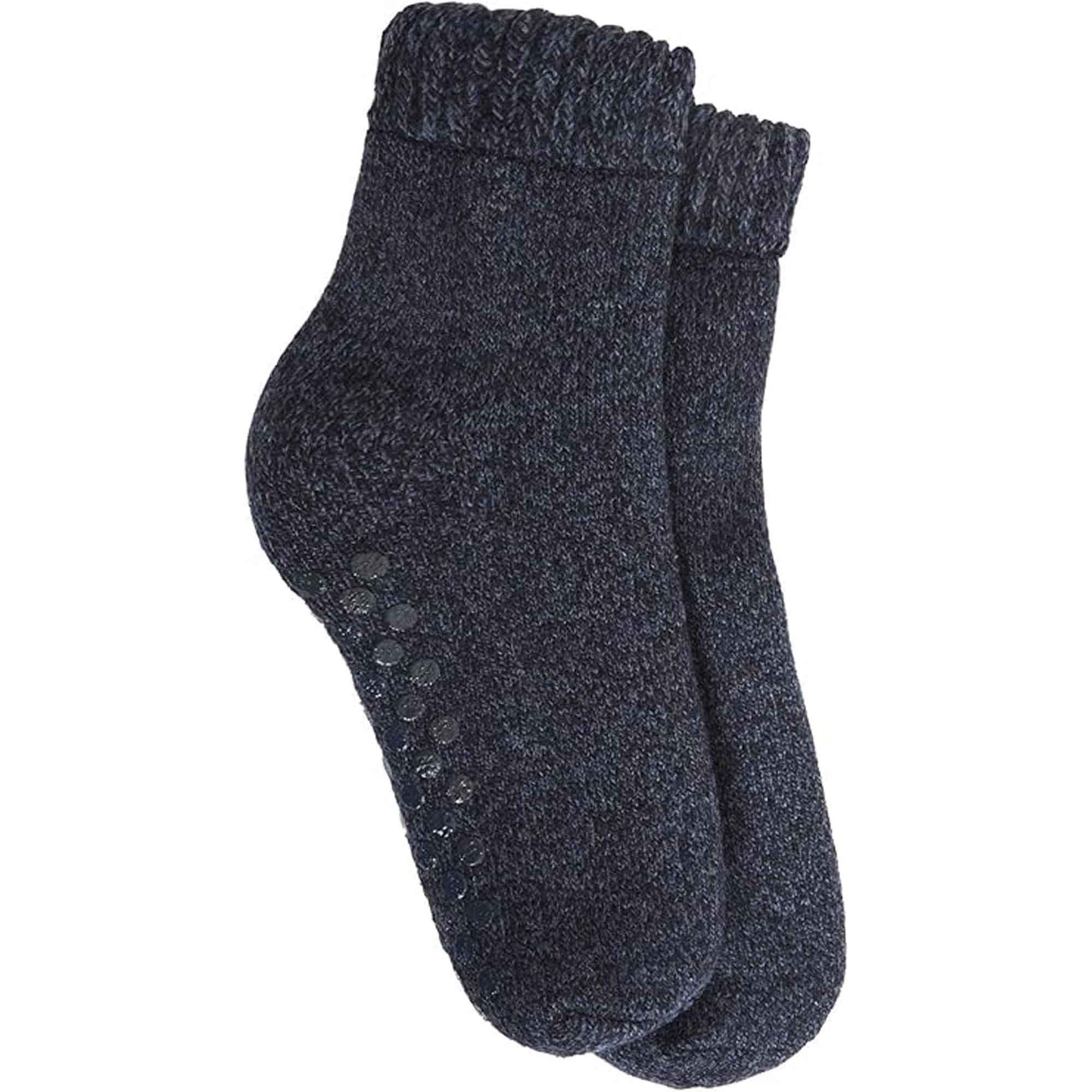2 Pairs Men's Merino Wool Fleece Lined Slipper Socks Non-Slip Grips Cozy Winter Lounge Socks Tall Black Navy by Sock Stack BLACK/NAVY / 6-11 Socks
