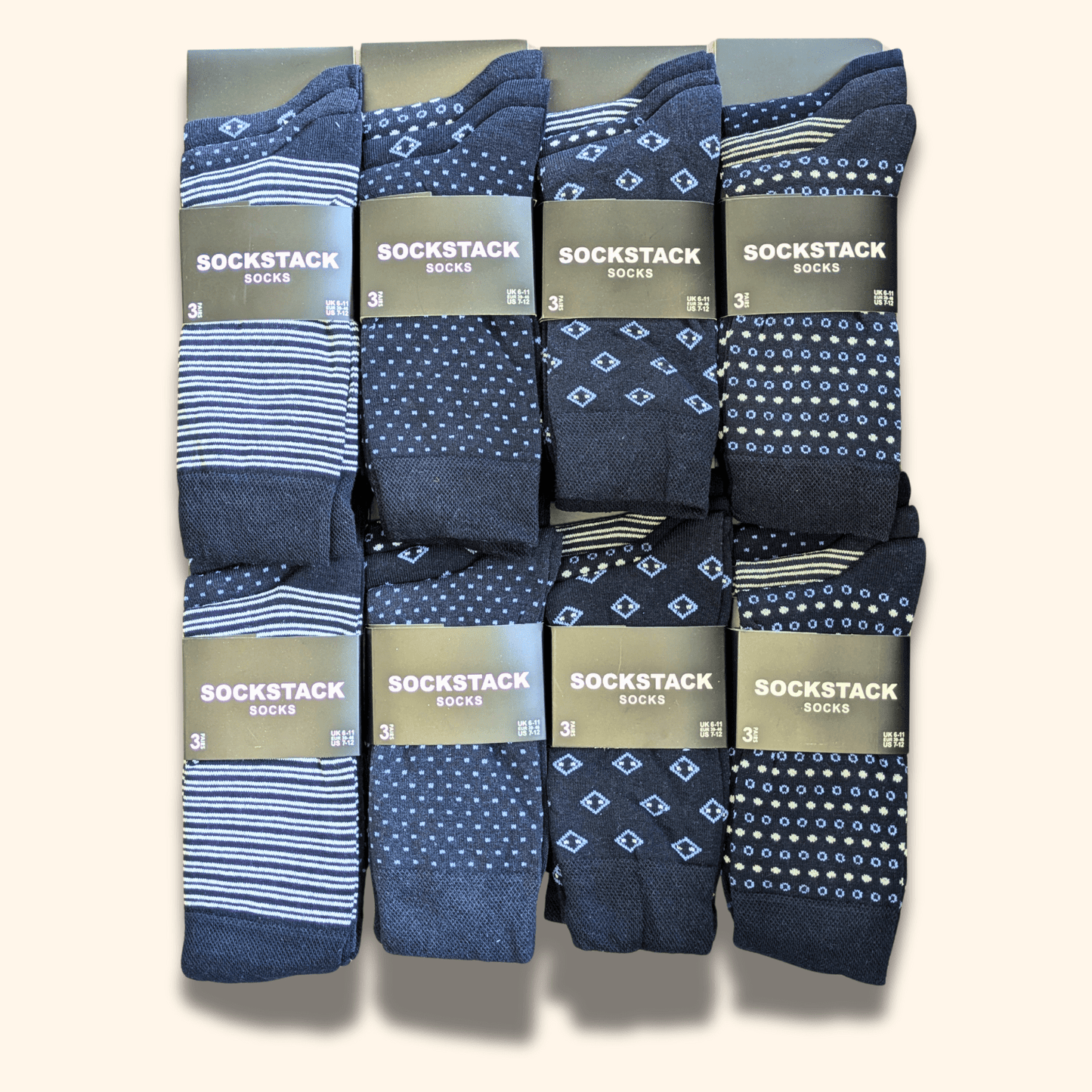 24 Pairs Men's Soft Cotton Colourful Heel Toe Black Argyle Diamond Easycare Comfortable Shoe Socks Flat Toe Seam Durable Work School Business Wear UK 6-11 by Sock Stack TOKYO Socks