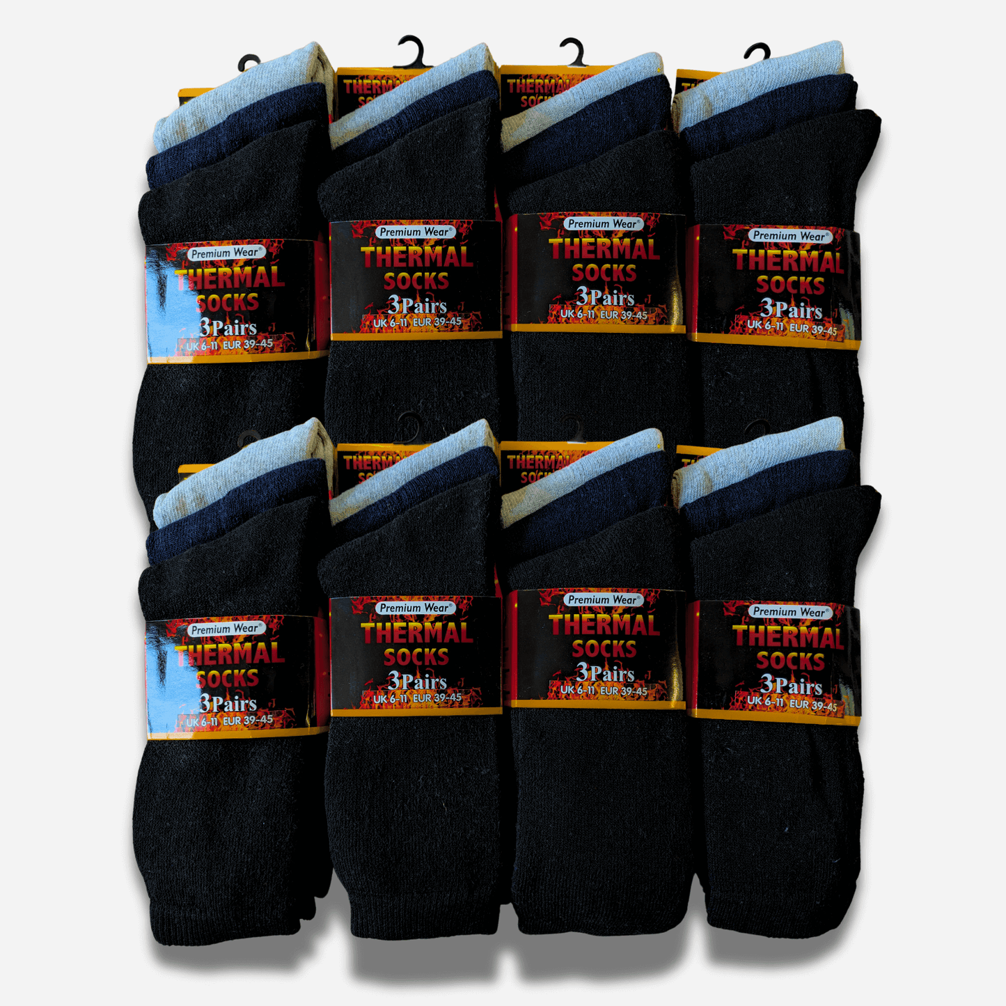 24 Pairs Mens Black Thermal Socks Warm Work Boot Socks Superior Insulation Cold Weather Double Brushed Advanced Knitting Technology Extra Warmth by Heatwave Thermalwear BLACK/NAVY/GREY Socks