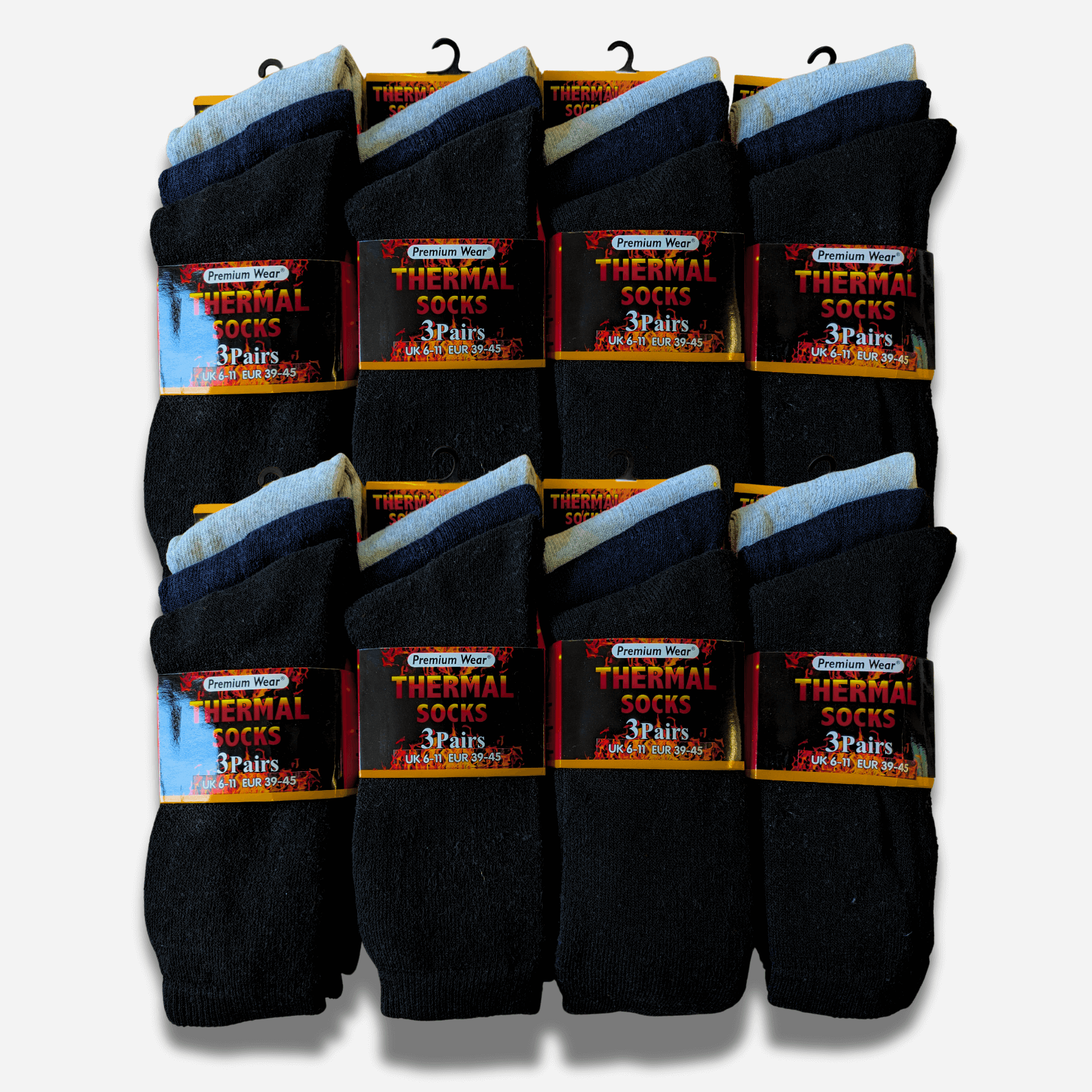 24 Pairs Mens Black Thermal Socks Warm Work Boot Socks Superior Insulation Cold Weather Double Brushed Advanced Knitting Technology Extra Warmth by Heatwave Thermalwear BLACK/NAVY/GREY Socks