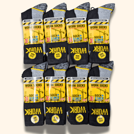 24 Pairs Mens Heavy Duty Work Socks Cushion Sole Reinforced Toe Heel Durable Black Boot Sock for Construction Outdoor Jobs Walking Sizes UK 6-11 EUR 39-45 by Sock Stack Socks