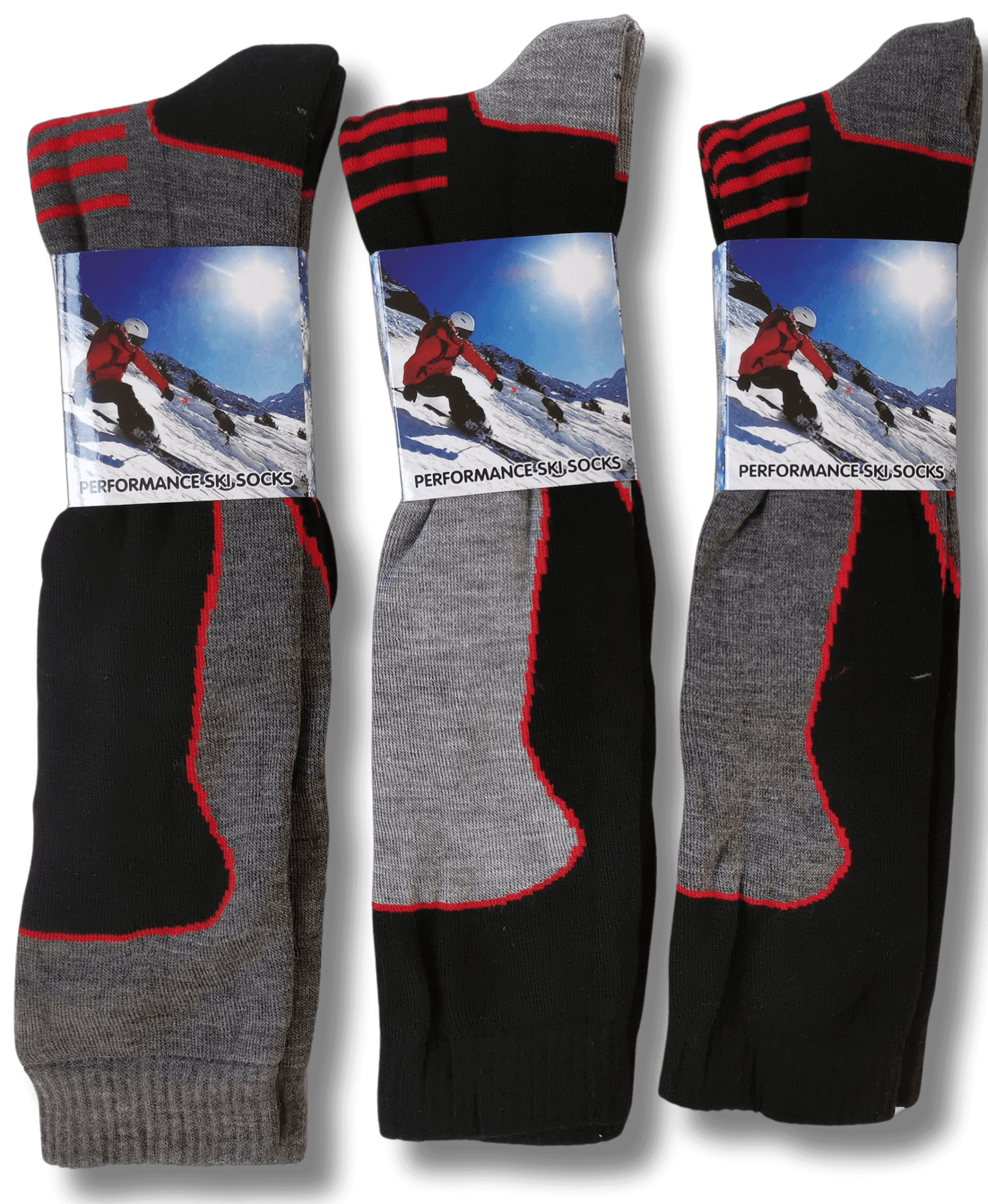 3 Pack Mens Long Thermal Ski Socks Advanced Insulation for Winter Sports Hiking Outdoor Breathable and Durable Knee High Cushioning Moisture-Wicking Black Grey Red UK 6-11 by Sock Stack ASSORTED / 6-11 Socks