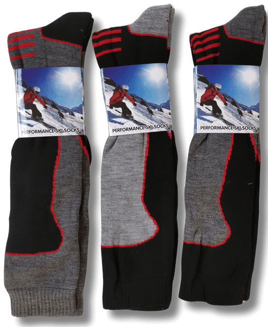 3 Pack Mens Long Thermal Ski Socks Advanced Insulation for Winter Sports Hiking Outdoor Breathable and Durable Knee High Cushioning Moisture-Wicking Black Grey Red UK 6-11 by Sock Stack ASSORTED / 6-11 Socks