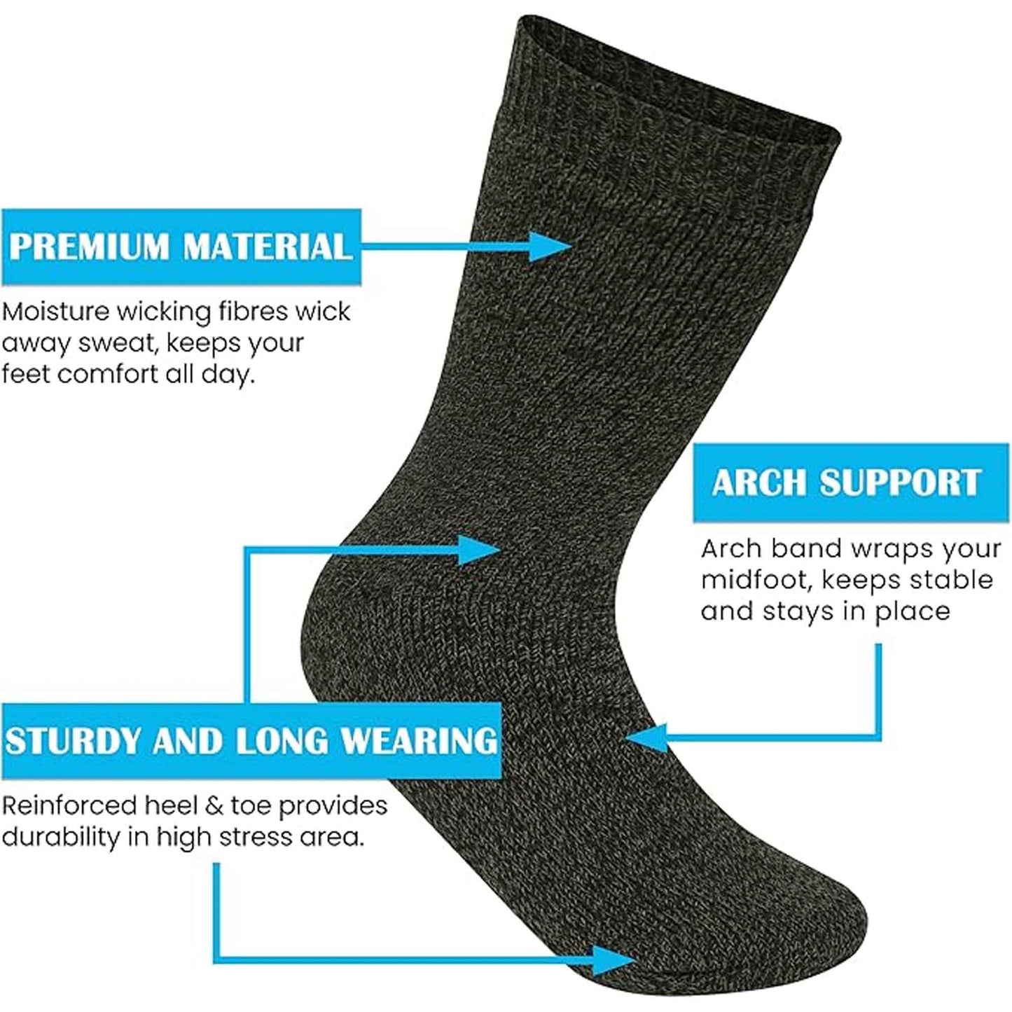 3 Pack Mens Wellington Boot Socks Durable Cushioned Reinforced Heel and Toe for Outdoor Work and Hiking Comfortable Fit UK Sizes 6-11 by Sock Stack ASSORTED / 6-11 Socks