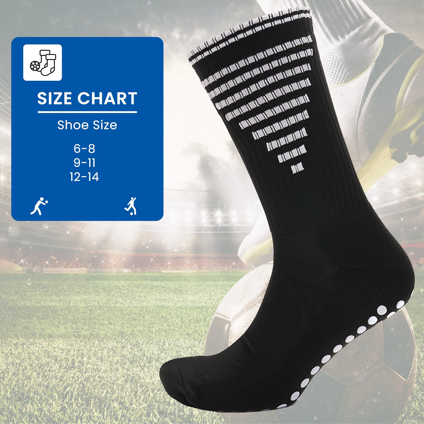 3 Pairs Black Anti Slip Football Grip Socks for Men Sports Socks for Gym Running Yoga Trekking Hiking by Sock Stack Socks