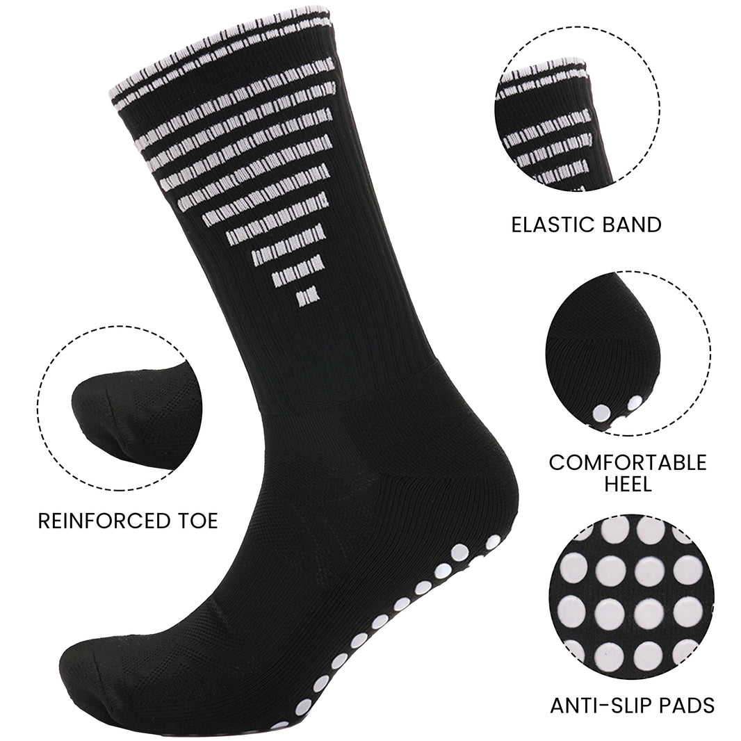 3 Pairs Black Anti Slip Football Grip Socks for Men Sports Socks for Gym Running Yoga Trekking Hiking by Sock Stack Socks