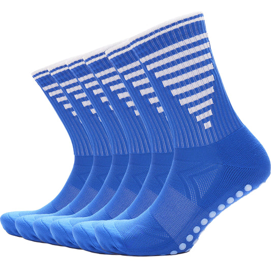 3 Pairs Blue Anti Slip Football Grip Socks for Men Sports Socks for Gym Running Yoga Trekking Hiking by Sock Stack 6-8 / BLUE Socks