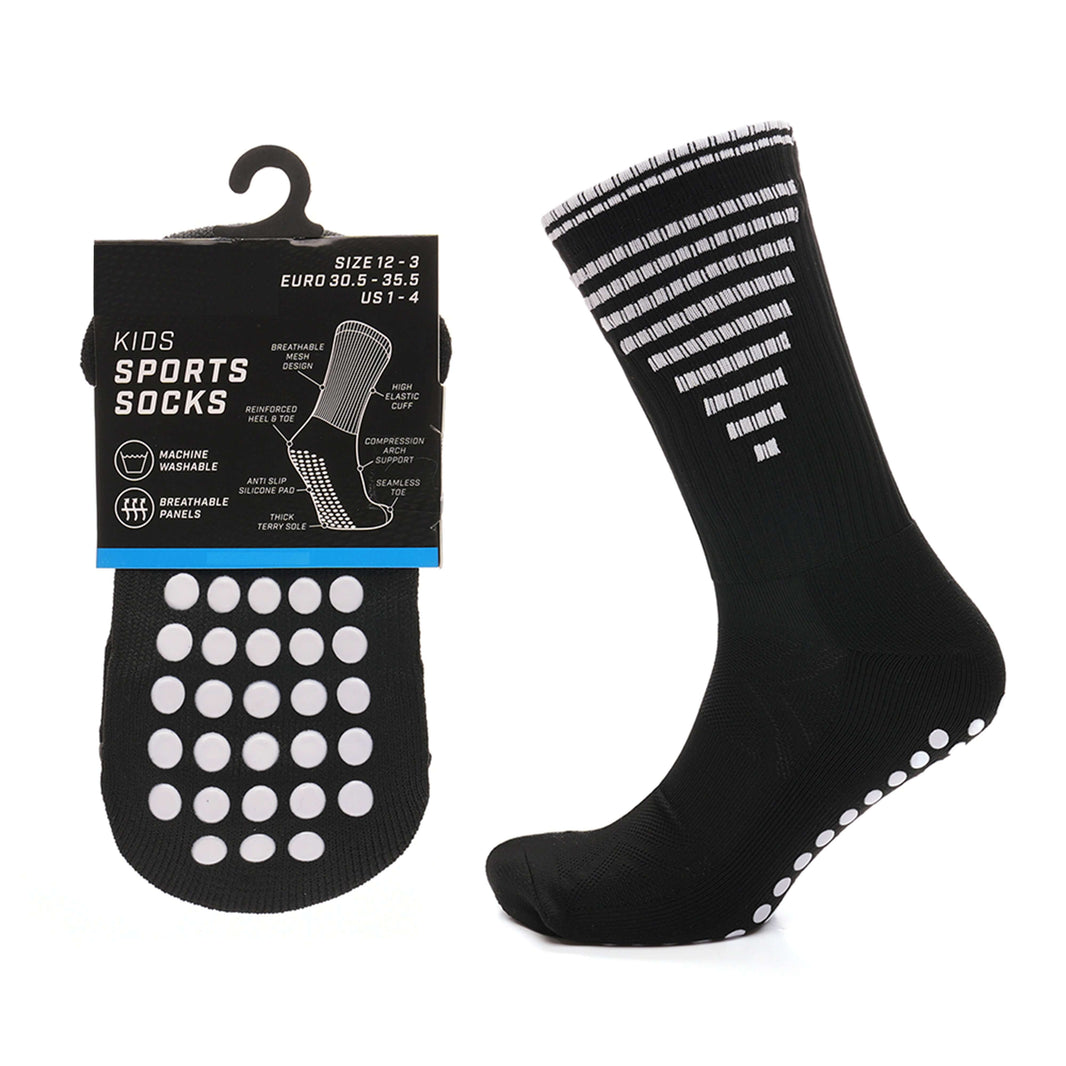 3 Pairs Kids Football Grip Socks Black Anti-Slip Sports Socks for Gym Yoga Running Trekking & Hiking by Sock Stack Socks