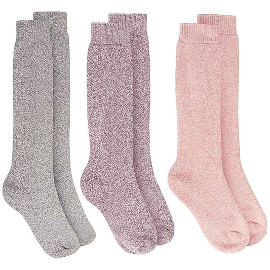 3 Pairs Ladies Wellington Boot Socks Warm Thermal Knee-High Outdoor Hiking Wool Blend Moisture-Wicking Assorted Colors Size UK 4-8 EU 37-40 by Sock Stack UK | 4-8 / ASSORTED COLOUR Socks