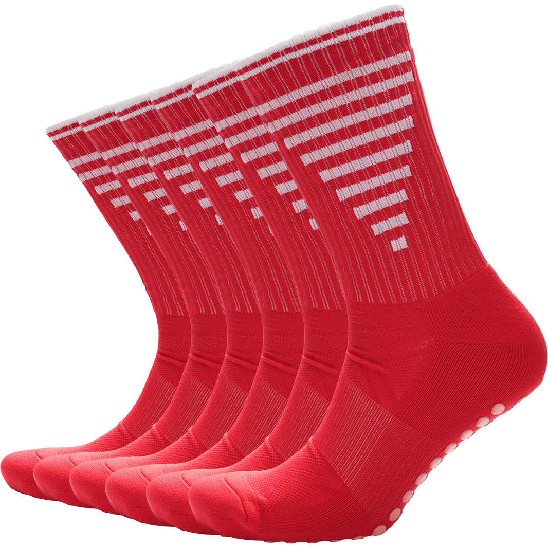 3 Pairs Red Anti Slip Football Grip Socks for Men Sports Socks for Gym Running Yoga Trekking Hiking by Sock Stack 6-8 / RED Socks