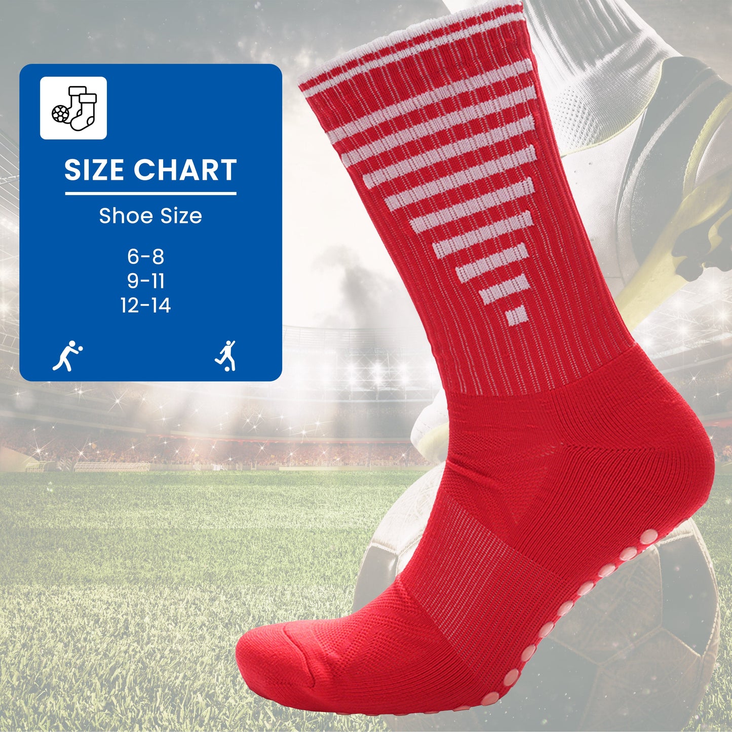 3 Pairs Red Anti Slip Football Grip Socks for Men Sports Socks for Gym Running Yoga Trekking Hiking by Sock Stack Socks