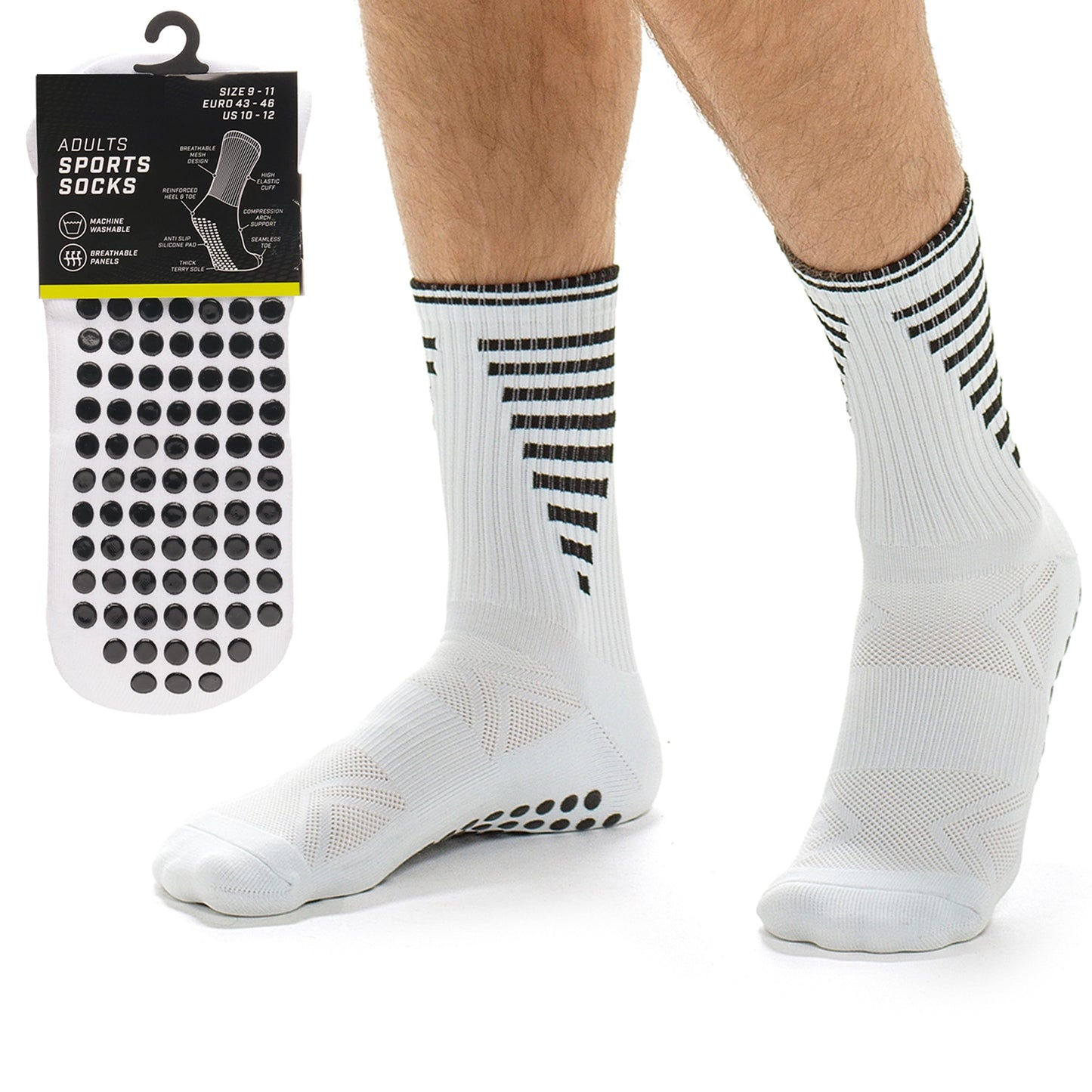3 Pairs White Anti Slip Football Grip Socks for Men Sports Socks for Gym Running Yoga Trekking Hiking by Sock Stack Socks