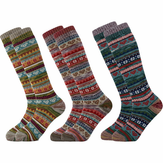 3 Pairs Women’s Nordic Wool Socks Long Winter Warm Thermal Boot Sock Cosy Thick Knitted Ladies Size UK 4-7 by Sock Stack ASSORTED Socks