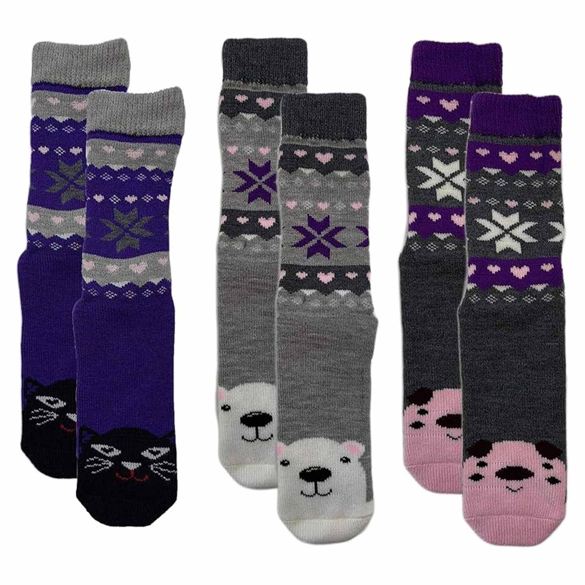 3 Pairs Women's Thermal Slipper Socks Adorable Animal Designs Polar Bears Kittens Perfect for Winter Lounging Gift Giving UK 4-7 EU 37-40 by Sock Stack UK | 4-7 / ANIMAL DESIGN Socks
