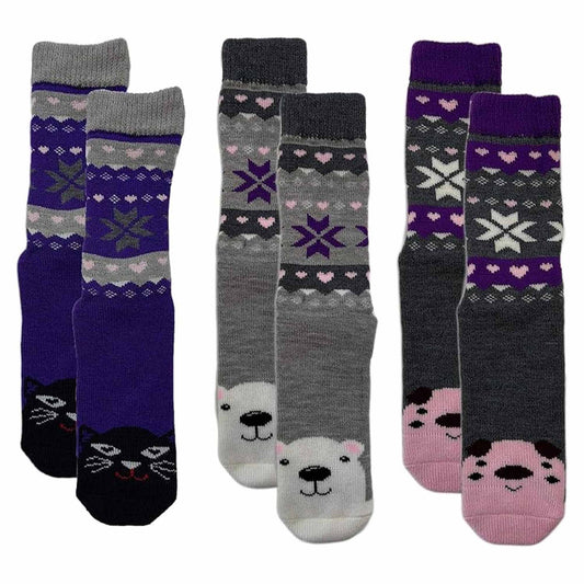 3 Pairs Women's Thermal Slipper Socks Adorable Animal Designs Polar Bears Kittens Perfect for Winter Lounging Gift Giving UK 4-7 EU 37-40 by Sock Stack UK | 4-7 / ANIMAL DESIGN Socks