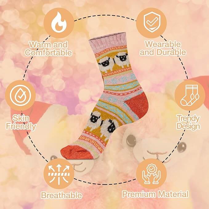 3 Pairs Womens Natural Thermal Alpaca Wool Socks Ultra Soft Warm Winter Boot Socks Non Slip Grippers Cute Nordic Designs Sizes UK 4-7 Daisy Dreamer Socks