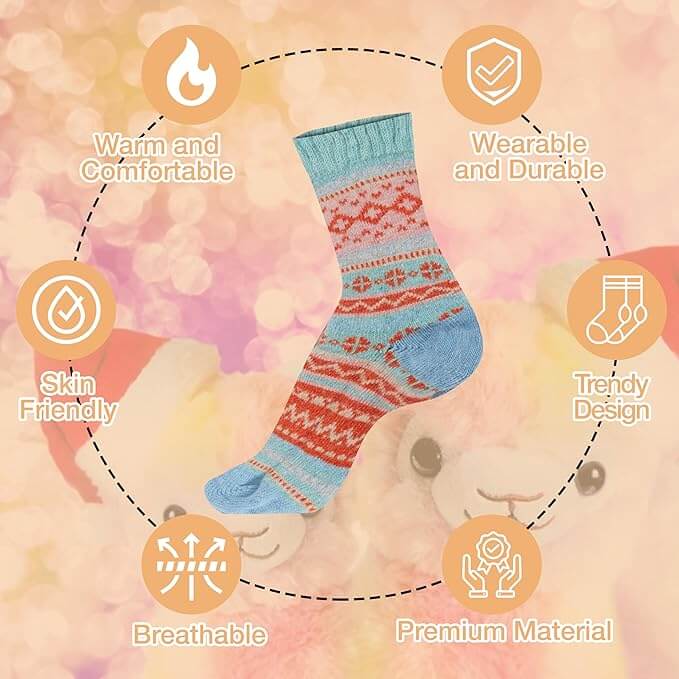 3 Pairs Womens Natural Thermal Alpaca Wool Socks Ultra Soft Warm Winter Boot Socks Non Slip Grippers Cute Nordic Designs Sizes UK 4-7 Daisy Dreamer Socks