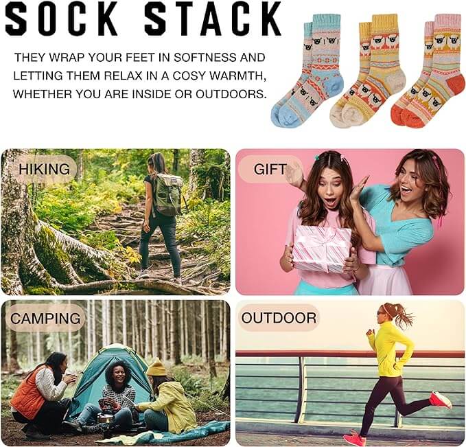 3 Pairs Womens Natural Thermal Alpaca Wool Socks Ultra Soft Warm Winter Boot Socks Non Slip Grippers Cute Nordic Designs Sizes UK 4-7 Daisy Dreamer Socks