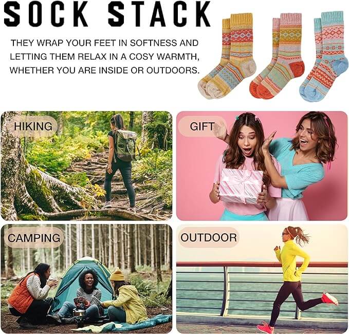 3 Pairs Womens Natural Thermal Alpaca Wool Socks Ultra Soft Warm Winter Boot Socks Non Slip Grippers Cute Nordic Designs Sizes UK 4-7 Daisy Dreamer Socks