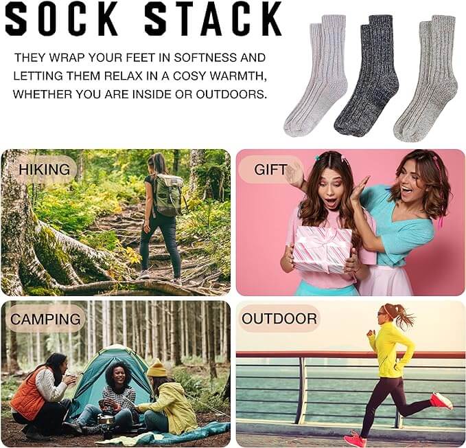 3 Pairs Womens Natural Thermal Alpaca Wool Socks Ultra Soft Warm Winter Boot Socks Non Slip Grippers Cute Nordic Designs Sizes UK 4-7 Daisy Dreamer Socks