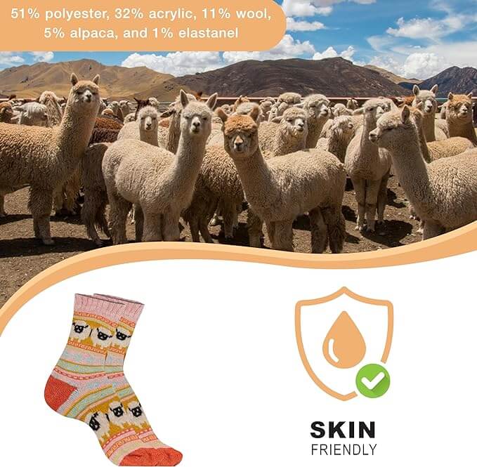 3 Pairs Womens Natural Thermal Alpaca Wool Socks Ultra Soft Warm Winter Boot Socks Non Slip Grippers Cute Nordic Designs Sizes UK 4-7 Daisy Dreamer Socks