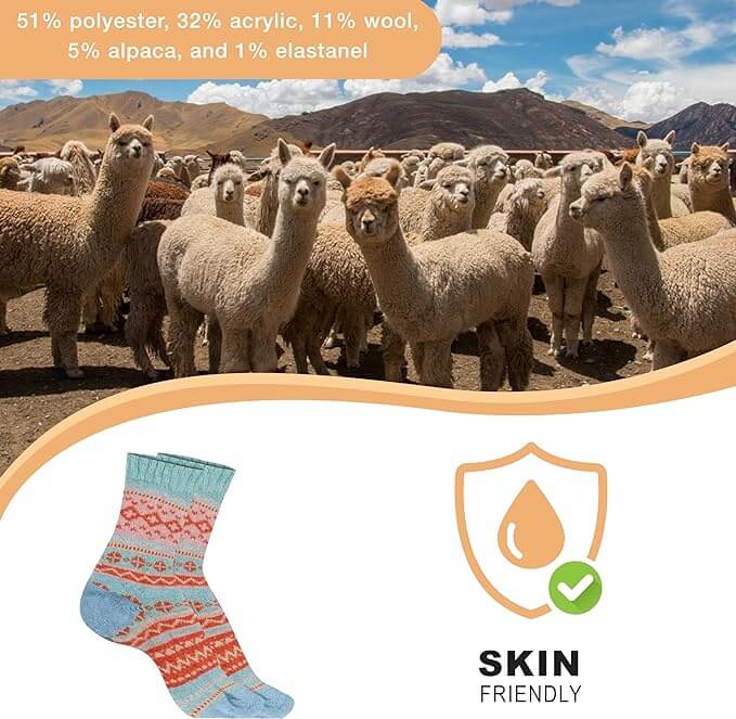 3 Pairs Womens Natural Thermal Alpaca Wool Socks Ultra Soft Warm Winter Boot Socks Non Slip Grippers Cute Nordic Designs Sizes UK 4-7 Daisy Dreamer Socks